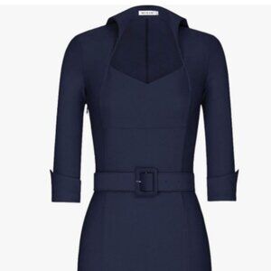 Navy Blue Pleated Collar Half Sleeve Bodycon Dress
